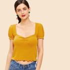 Shein Ruched Detail Lettuce Trim Top