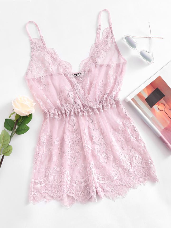 Shein Elastic Waist Lace Sleep Romper