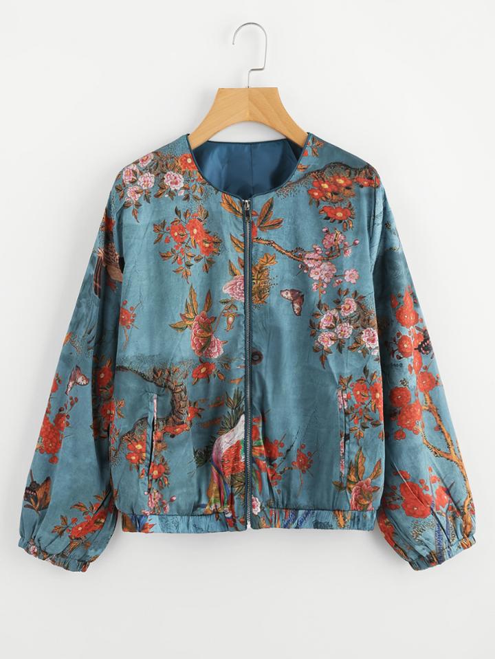 Shein Zipper Up Elastic Cuff Jacket