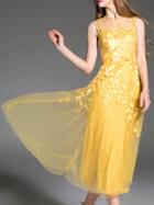 Shein Yellow Gauze Embroidered A-line Dress