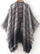 Shein Black Frayed Tweed Poncho Scarf