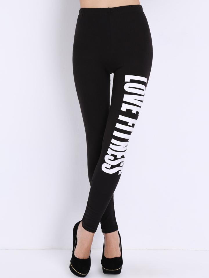 Shein Black Skinny Letters Print Pant