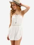 Shein White Lace Insert Dolphin Hem Spaghetti Strap Romper