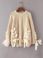 Shein Lace Up Bow Tie Raglan Sleeve Sweater