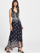 Shein Floral Print Lace Up Plunge Neck Maxi Wrap Dress