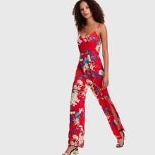 Shein Floral Side Slit Jumpsuit With Belt Tie