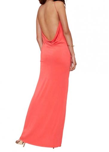 Rosewe Spaghetti Strap Cowl Back Orange Maxi Dress