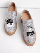 Shein Eyelash Pattern Glitter Slip On Plimsolls