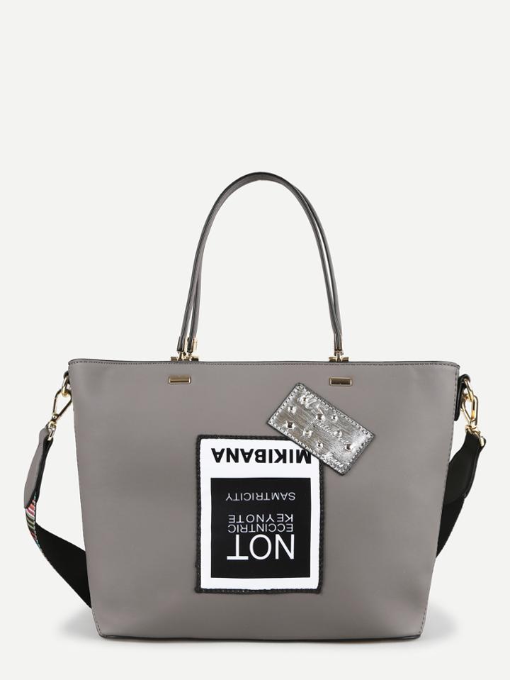 Shein Contrast Strap Shoulder Bag With Patch