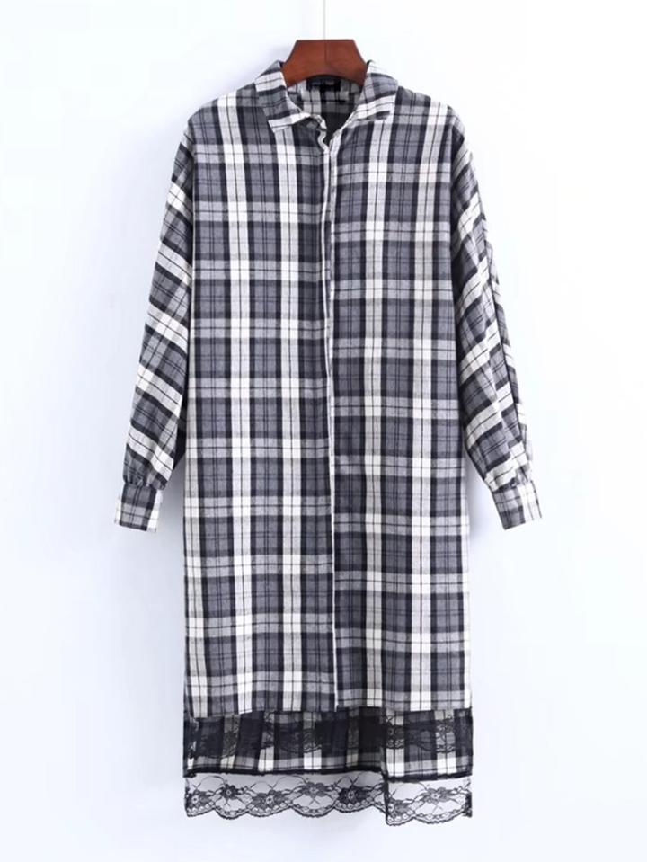 Shein Lace Hem Plaid Shirt Dress