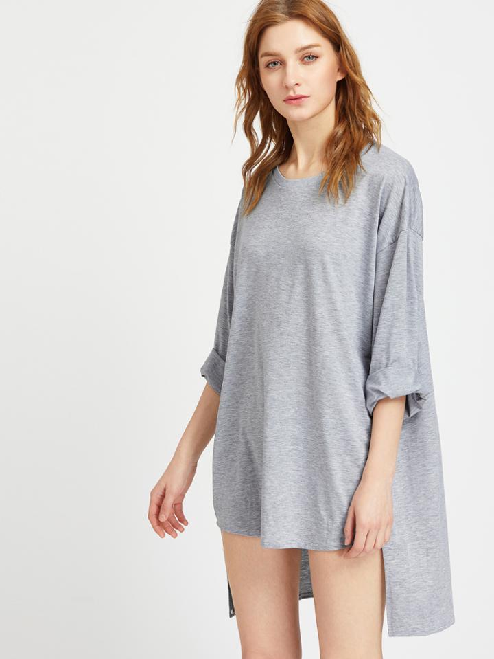 Shein Heather Grey Drop Shoulder High Low Tee Dress