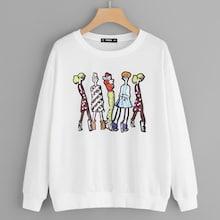 Shein Pear Beaded Figure Print Pullover