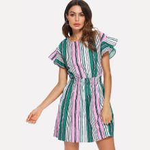 Shein Ruffle Sleeve Stripe Dress