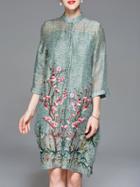 Shein Flowers Embroidered Pockets Vintage Dress
