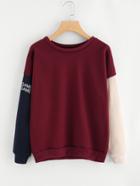 Shein Contrast Sleeve Letter Print Sweatshirt