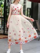 Shein Butterfly Gauze Embroidered Dress