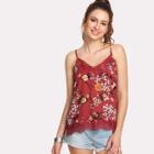 Shein Random Botanical Print Lace Trim Cami Top