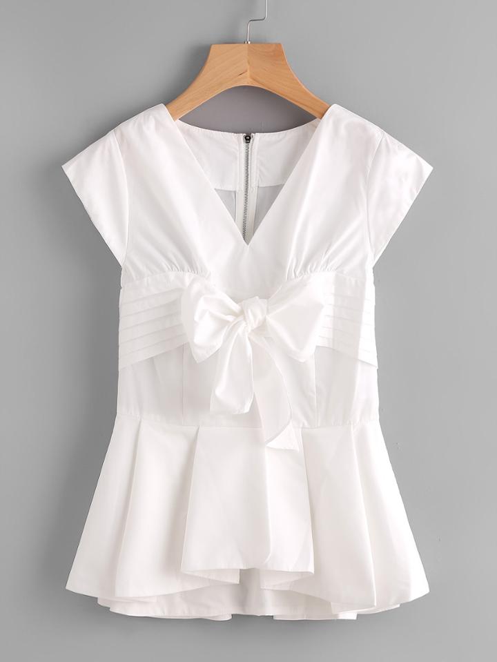 Shein Bow Front Box Pleated Peplum Shell Top