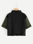 Shein Contrast Sleeve Dip Hem Cuffed Cable Knit Tee
