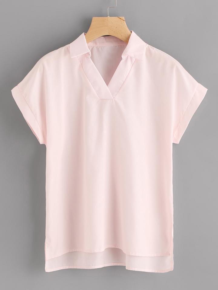 Shein V-neckline Slit Side High Low Blouse