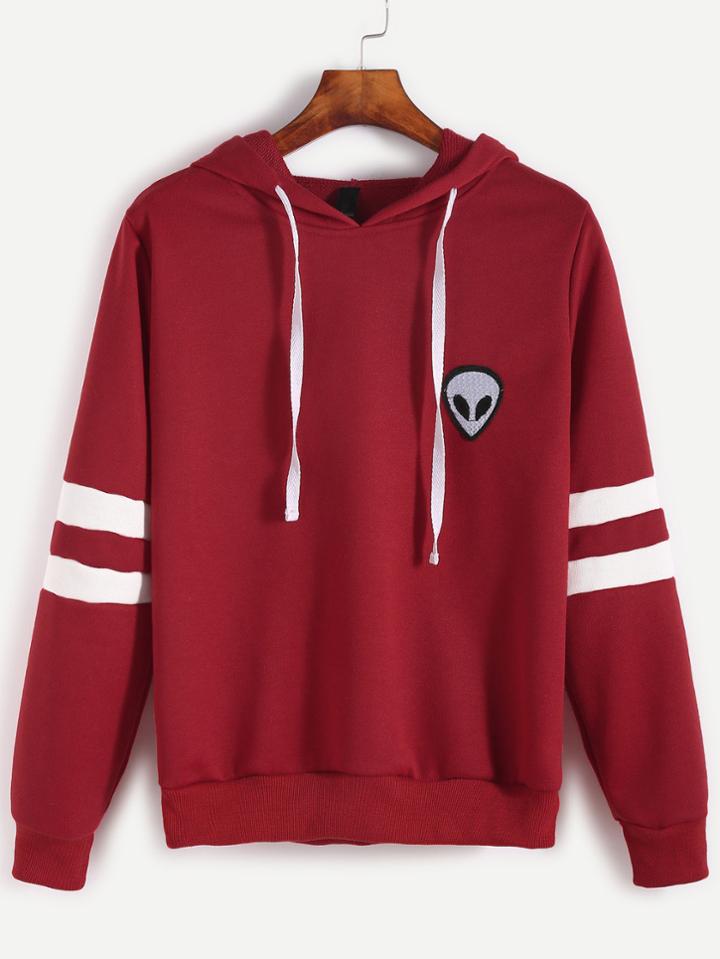 Shein Varsity Striped Alien Embroidered Patch Hoodie