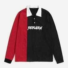 Shein Men Letter Print Color Block Polo Shirt