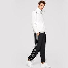 Shein Men Letter Print Striped Zip Coat & Pants Co-ord
