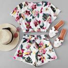 Shein Floral Print Wrap Top With Shorts
