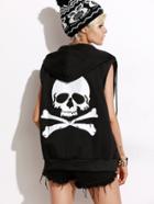 Shein Black Skull Print Back Drawstring Hooded Vest