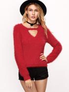 Shein Red Cutout Front Fluffy Sweater