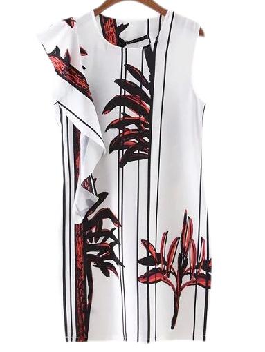 Shein Multicolor Sleeveless Print Ruffle Dress