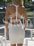 Shein White Spaghetti Strap V Neck Backless Bodycon Dress