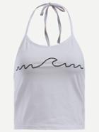 Shein White Line Print Crop Halter Neck Top