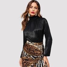 Shein Mock Neck Solid Blouse