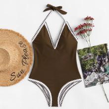 Shein Contrast Trim V-plunge Swimsuit