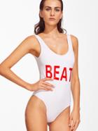 Shein White Letter Print Low Back One-piece Swimwear