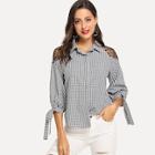 Shein Lace Detail Gingham Blouse