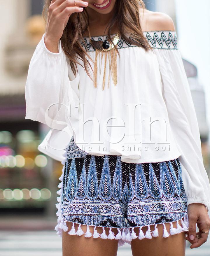 Shein White Long Sleeve Off The Shoulder Blouse