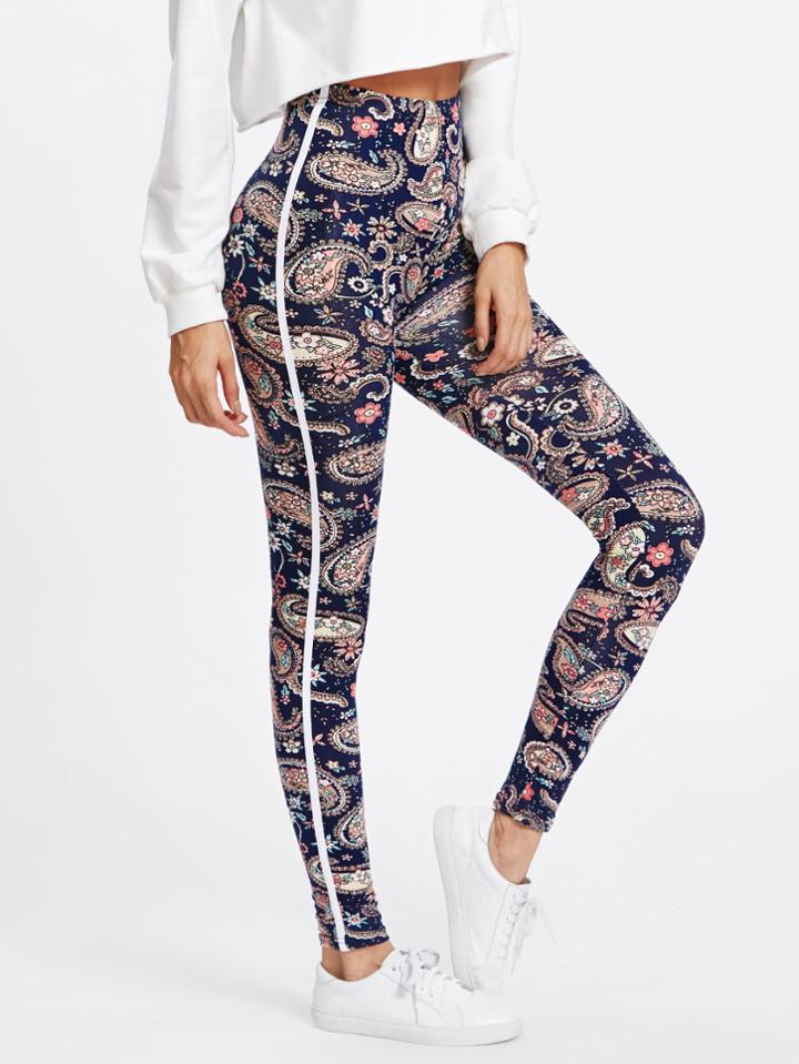 Shein Paisley Print Tape Side Leggings