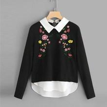 Shein Floral Embroidered Contrast Pullover