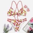 Shein Twist Criss Cross Random Floral Bikini Set