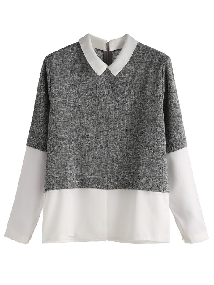Shein Grey Contrast Zip Back Top