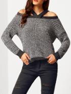 Shein Black Cold Shoulder Long Sleeve Crop Sweater