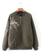 Shein Raglan Sleeve Embroidered Quilted Jacket