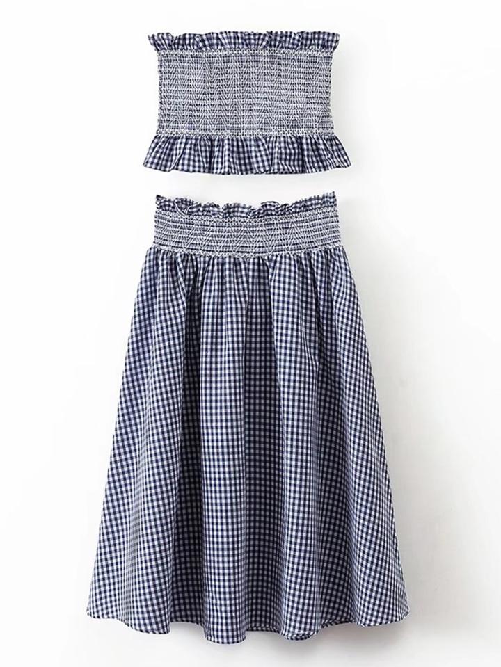 Shein Grid Crop Top With Elastic Waist Skirt