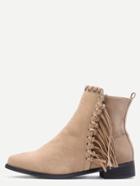 Shein Apricot Faux Suede Whipstitch Fringe Boots