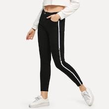 Shein Letter Embroidered Tape Detail Jeans