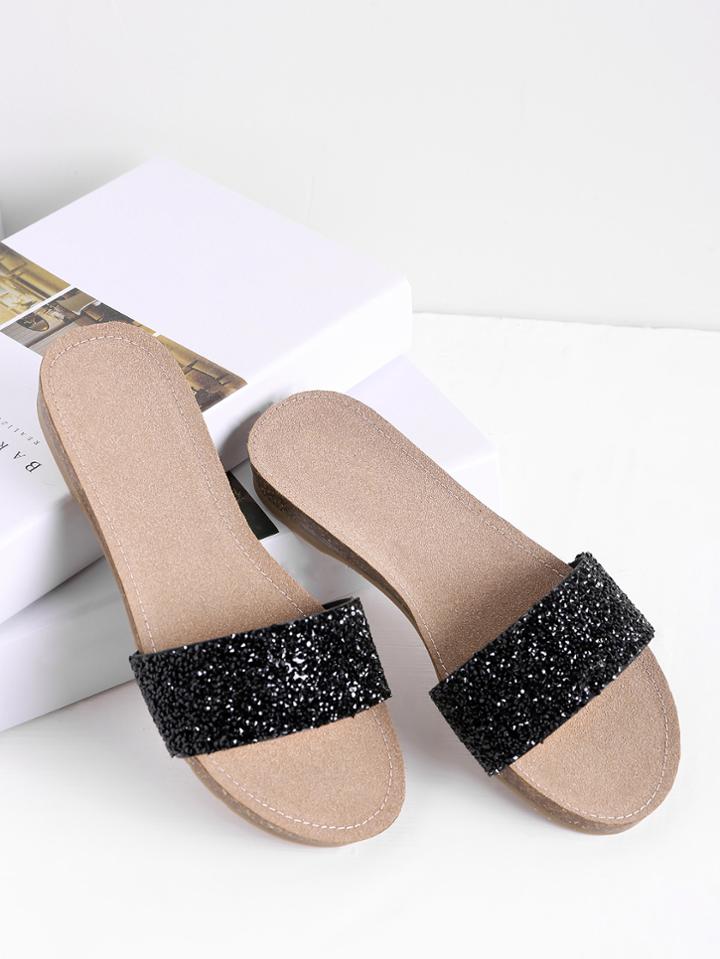 Shein Glitter Flat Sliders
