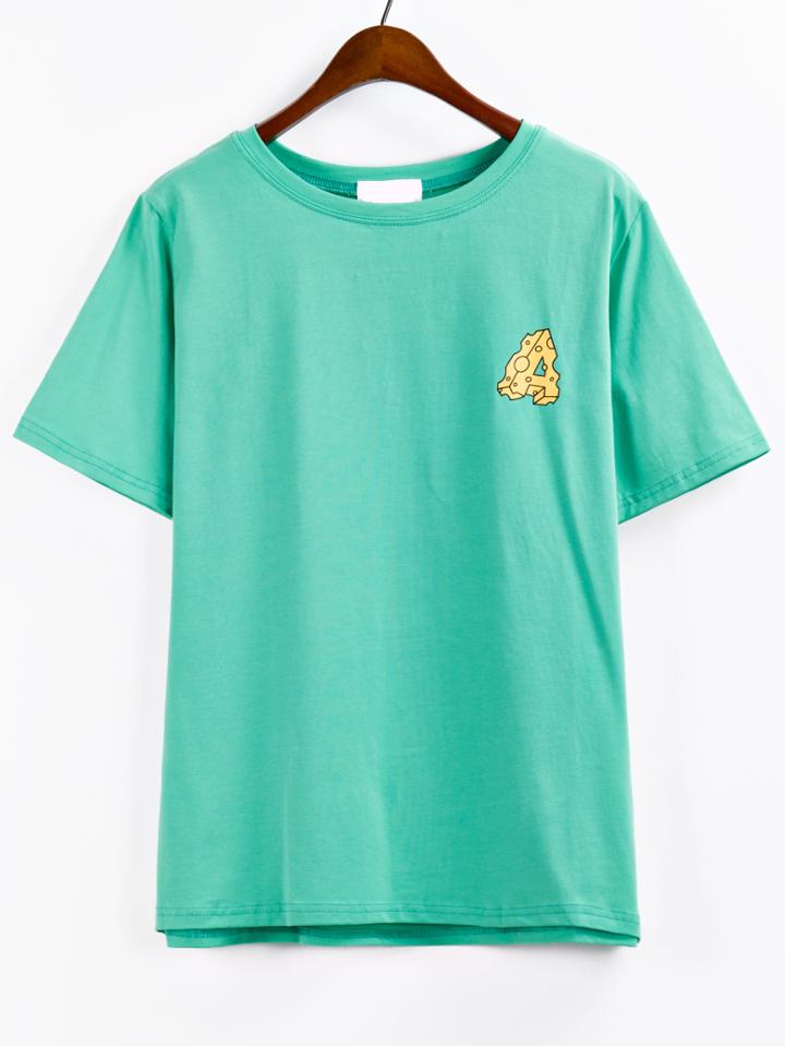 Shein Fat Mouse Print T-shirt - Green