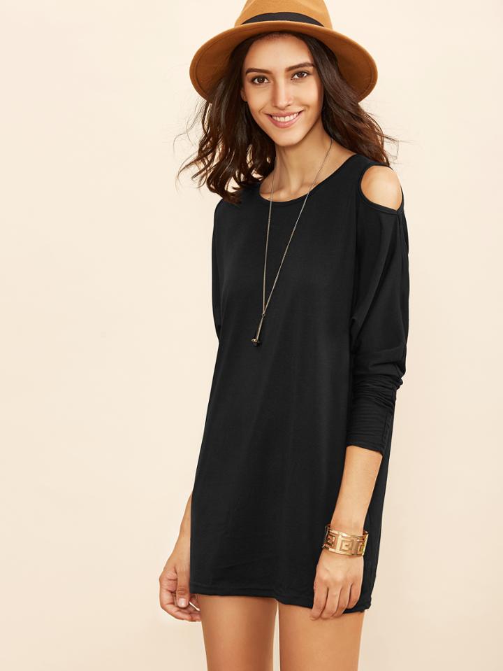 Shein Black Open Shoulder Tee Dress